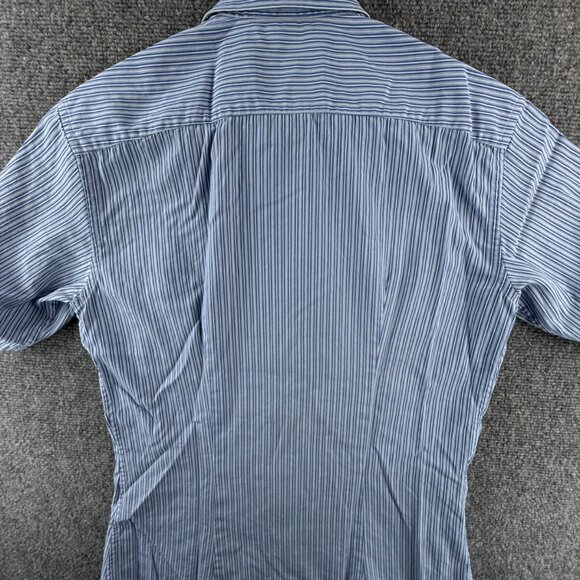Salvatore Ferragamo XS Blue Stripe Short Sleeve Button Up Shirt Men Cotton Woven - Picture 15 of 15